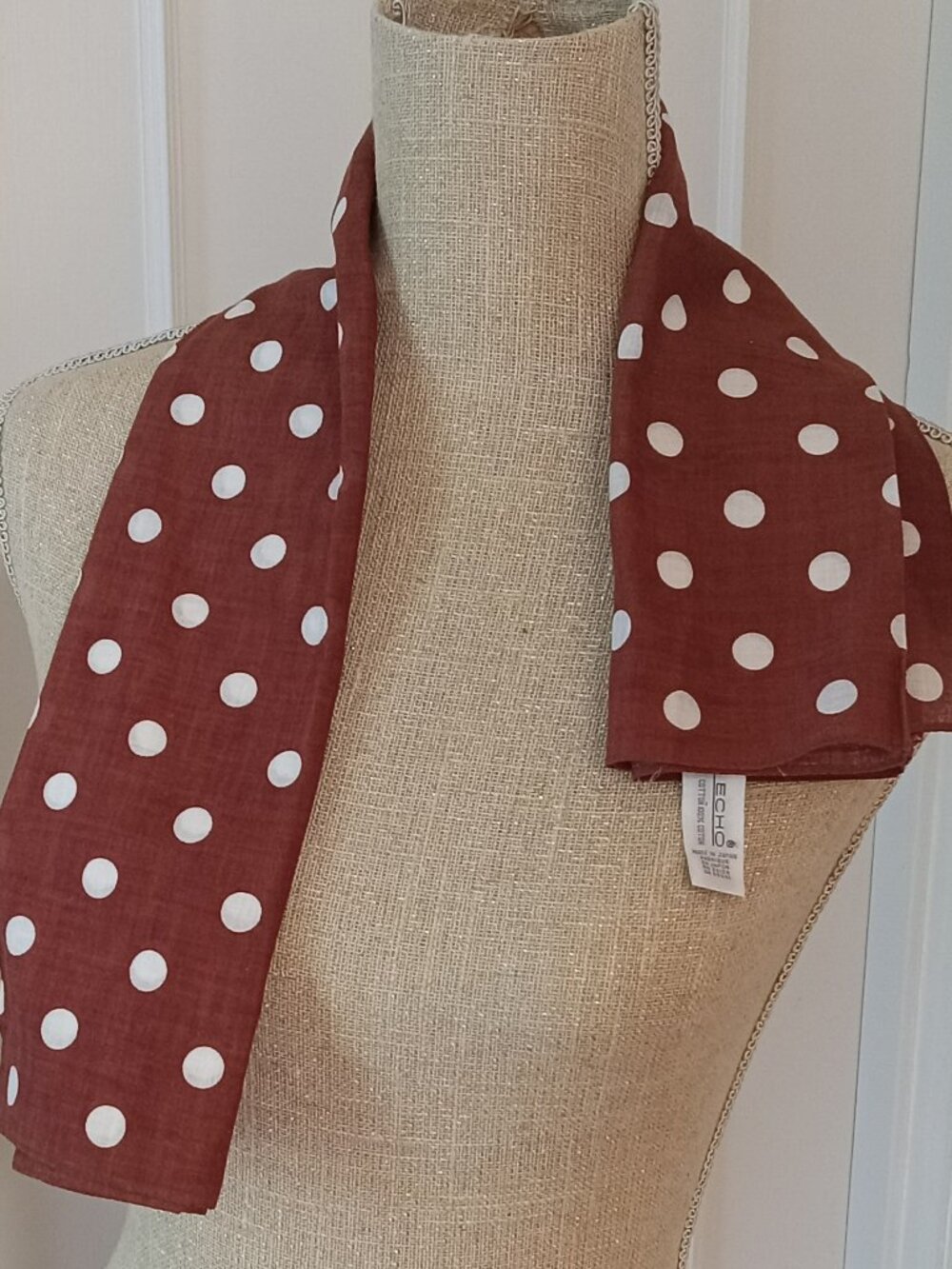 Vintage ECHO 100% Cotton Polka Dot Scarf | Made in Japan